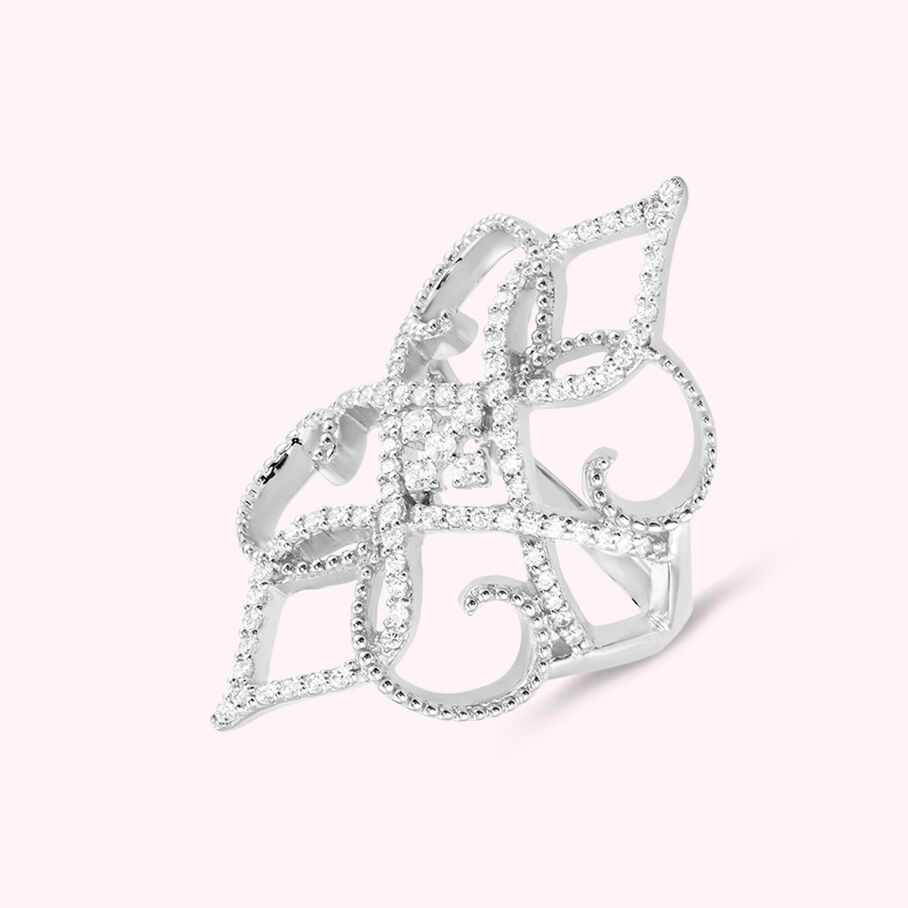 Bague large FLEURLYS - Cristal / Argenté - Bagues  | Agatha