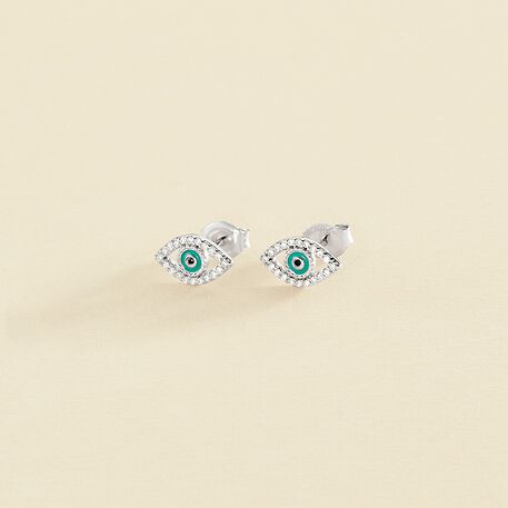 Boucles d'oreilles puces LUCKY EYE - Turquoise / Argenté - Boucles d'oreilles puces  | Agatha