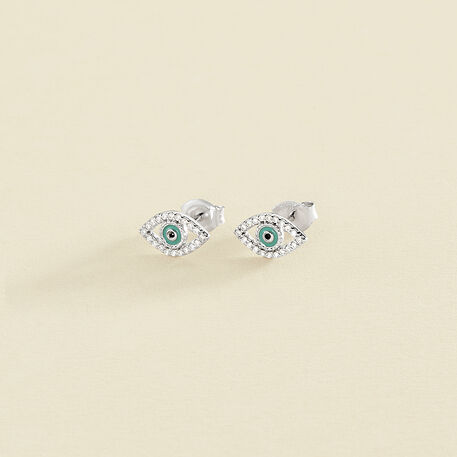 Boucles d'oreilles puces LUCKY EYE - Turquoise / Argenté - Boucles d'oreilles puces  | Agatha