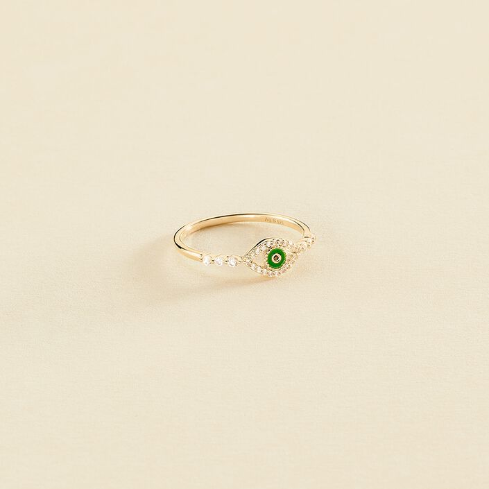 Bague fine LUCKY EYE - Vert / Doré - Bagues  | Agatha