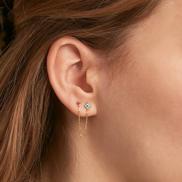 Piercing puce MIX& MATCH - Turquoise / Doré - Piercings  | Agatha