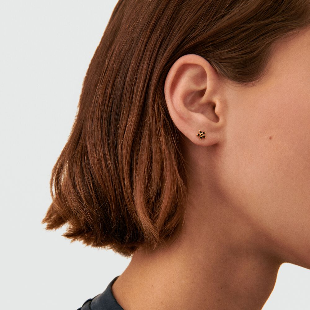 Piercing puce FLOR6 - Noir / Dor&eacute; - Argent v&eacute;ritable  | Agatha