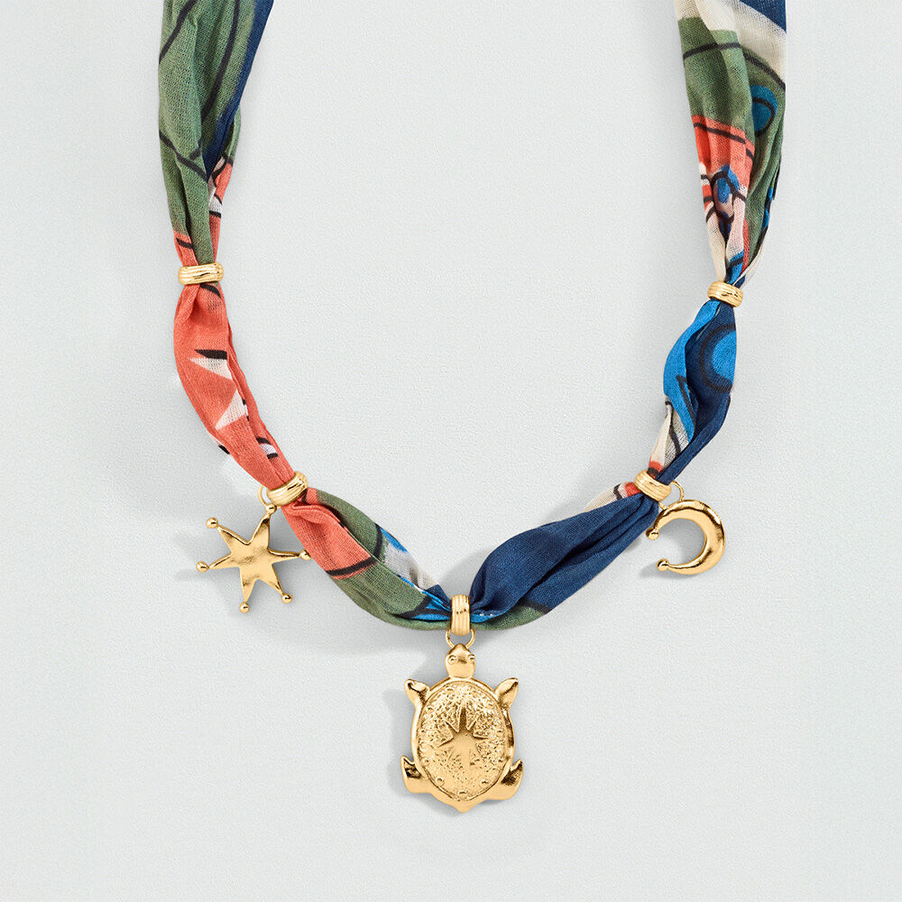 Collier ras du cou FOULARD TORTUE PANGEA - Dor&eacute; / Multicouleur - Colliers mi-long  | Agatha