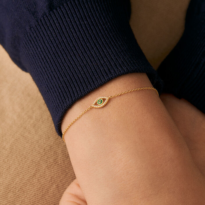 Bracelet souple LUCKY EYE - Vert / Doré - Bracelets  | Agatha