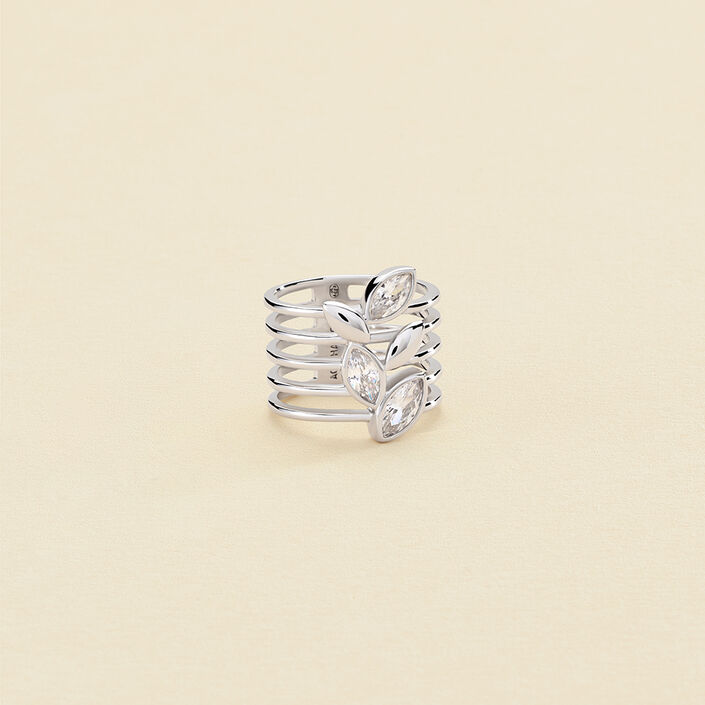 Bague large LEAVES - Cristal / Argenté - Bagues  | Agatha