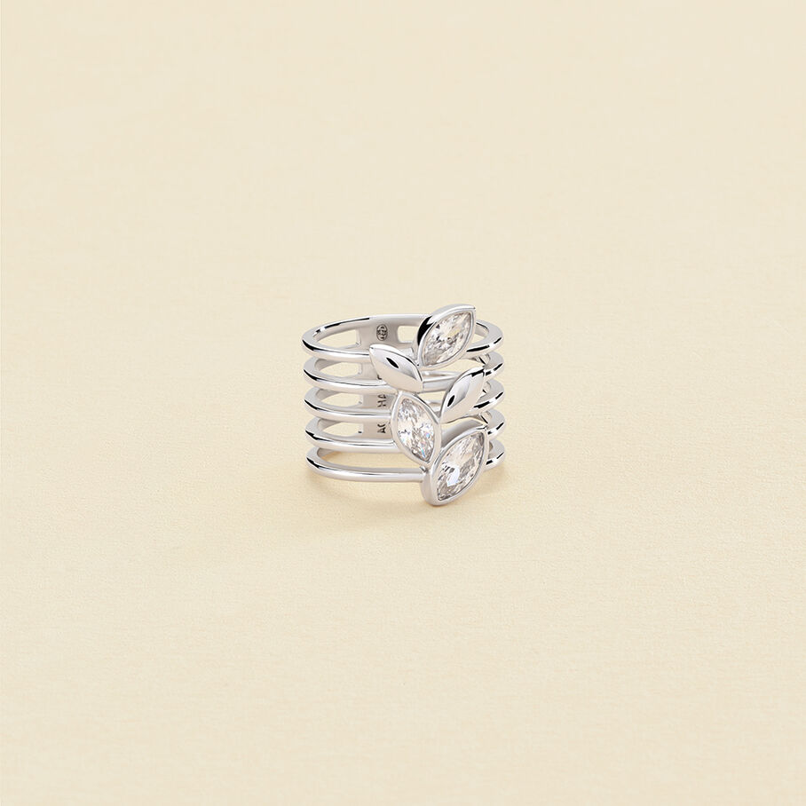 Bague large LEAVES - Cristal / Argenté - Bagues  | Agatha