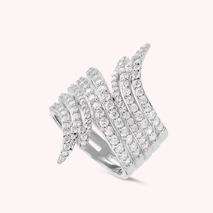 Bague large WAVY - Cristal / Argenté - Bagues  | Agatha
