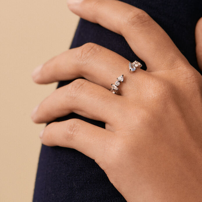 Bague fine JACKIE - Argenté / Bleu aquamarine  - Bagues  | Agatha