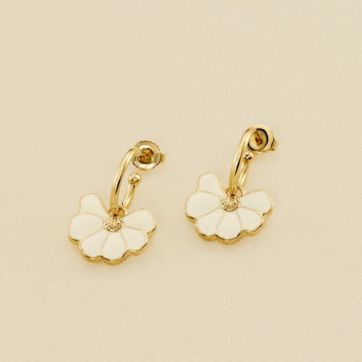 Créoles FLORA - Doré / Blanc - Boucles d'oreilles  | Agatha