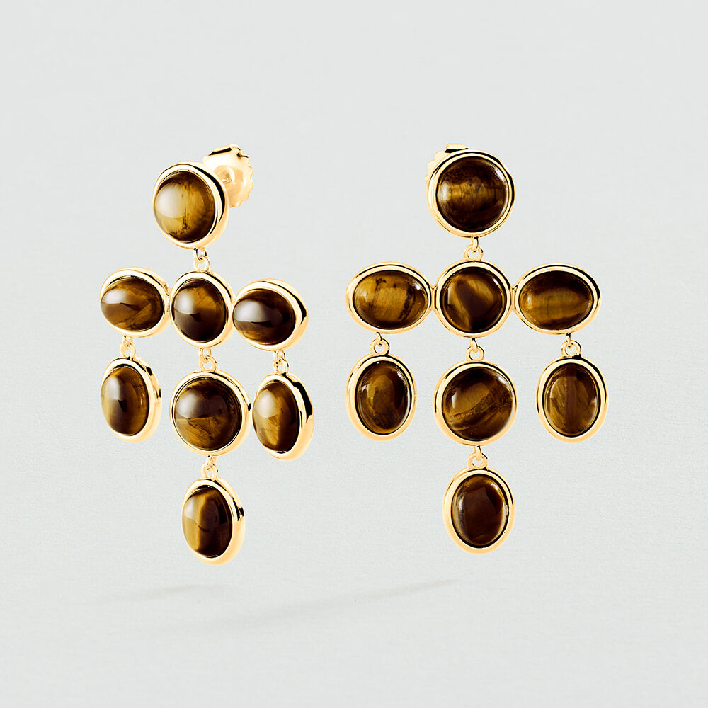 Boucles d'oreilles pendantes CHANDELIER BATIGNOLLES - Marron / Dor&eacute; - Boucles d'oreilles pendantes  | Agatha
