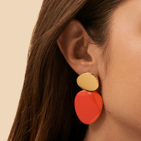 Boucles d'oreilles pendantes BRIGITTE - Orange / Doré - Boucles d'oreilles  | Agatha