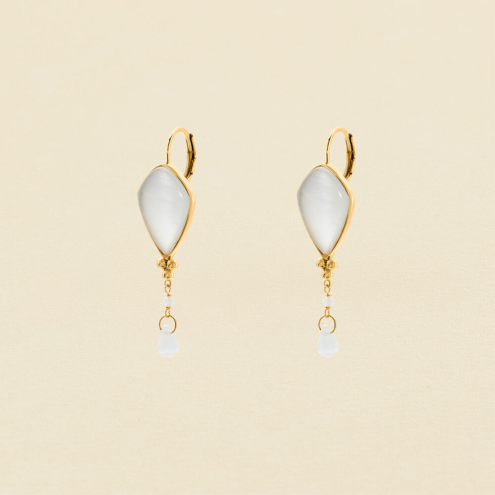 Boucles d'oreilles pendantes CREPUSCULE - Blanc / Dor&eacute; - Boucles d'oreilles fantaisies  | Agatha