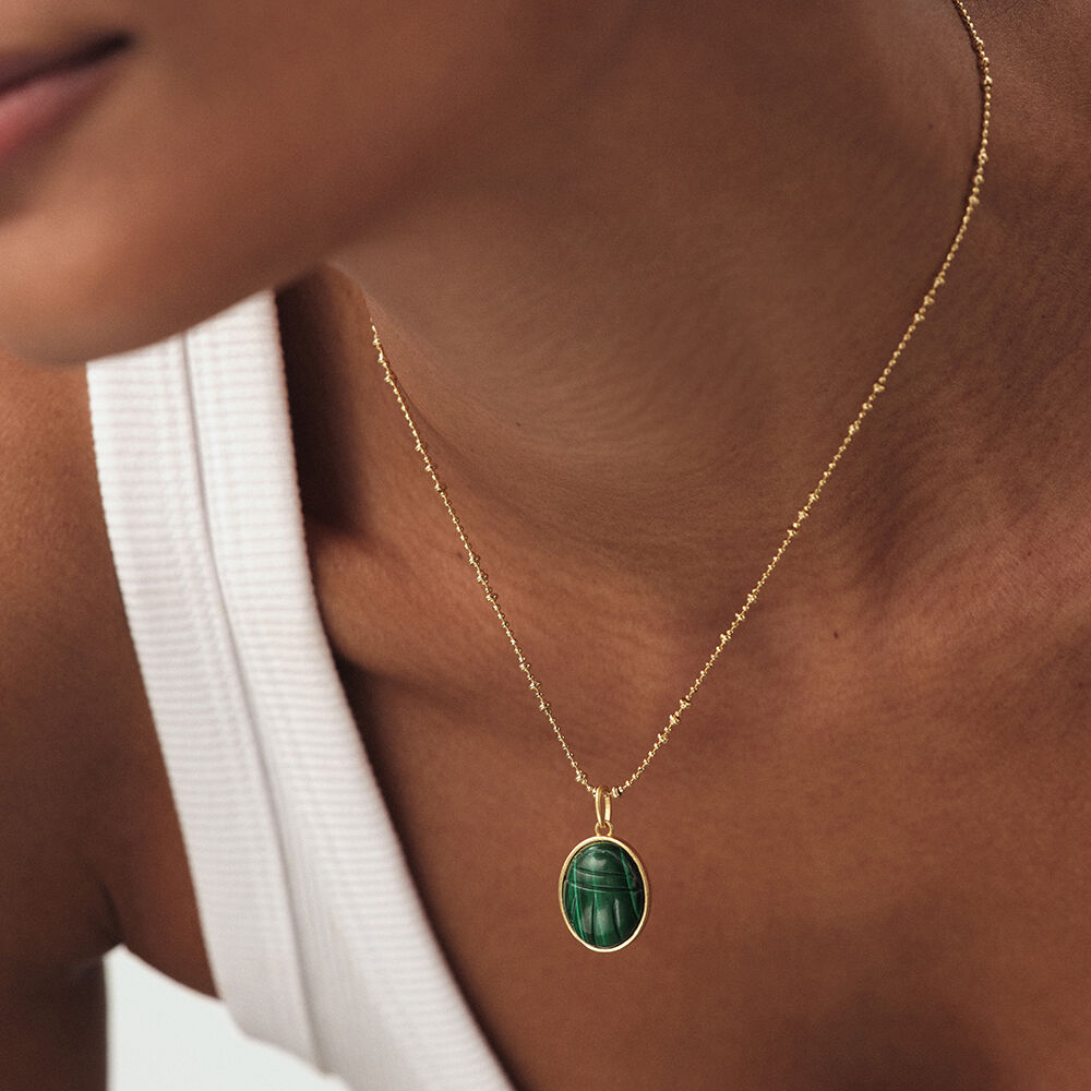 Pendentif SCARABÉ MALACHITE - Vert / Doré - Autres pierres  | Agatha