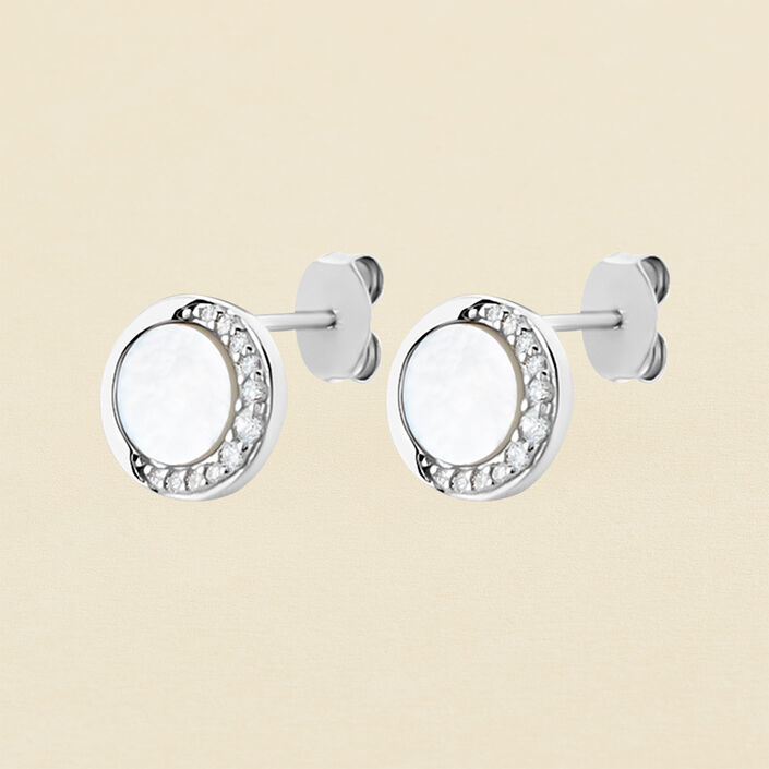Boucles d'oreilles puces MOONNACR - Nacre / Argenté - Boucles d'oreilles puces  | Agatha