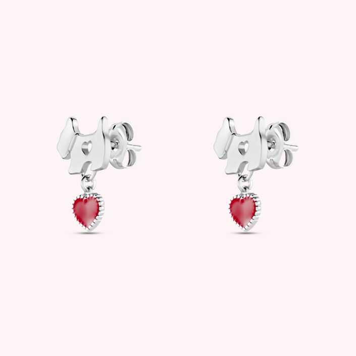 Boucles d'oreilles puces LOVESCOT - Rouge / Argenté - Boucles d'oreilles puces  | Agatha