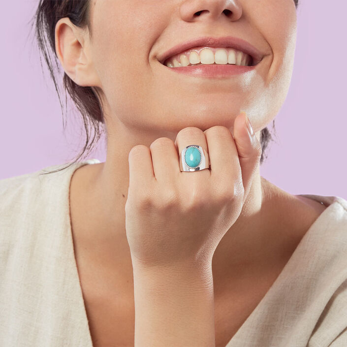 Bague large ALOHA - Turquoise / Argenté - Bagues  | Agatha