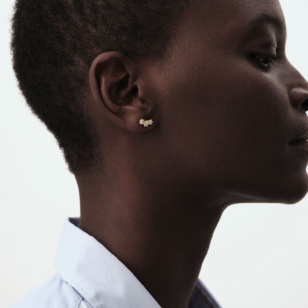 Piercing puce TRIOFLOR - Cristal / Dor&eacute; - Argent v&eacute;ritable  | Agatha