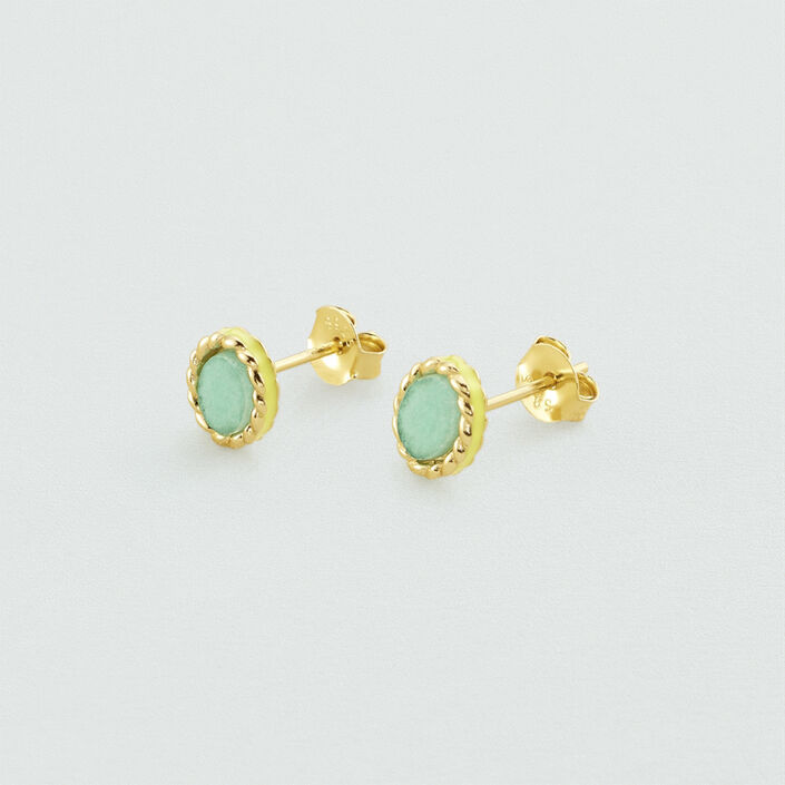 Boucles d'oreilles puces ATMA - Amazonite/ jaune - Boucles d'oreilles puces  | Agatha