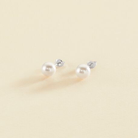 Boucles d'oreilles puces PERL - Perle / Argenté - Boucles d'oreilles puces  | Agatha