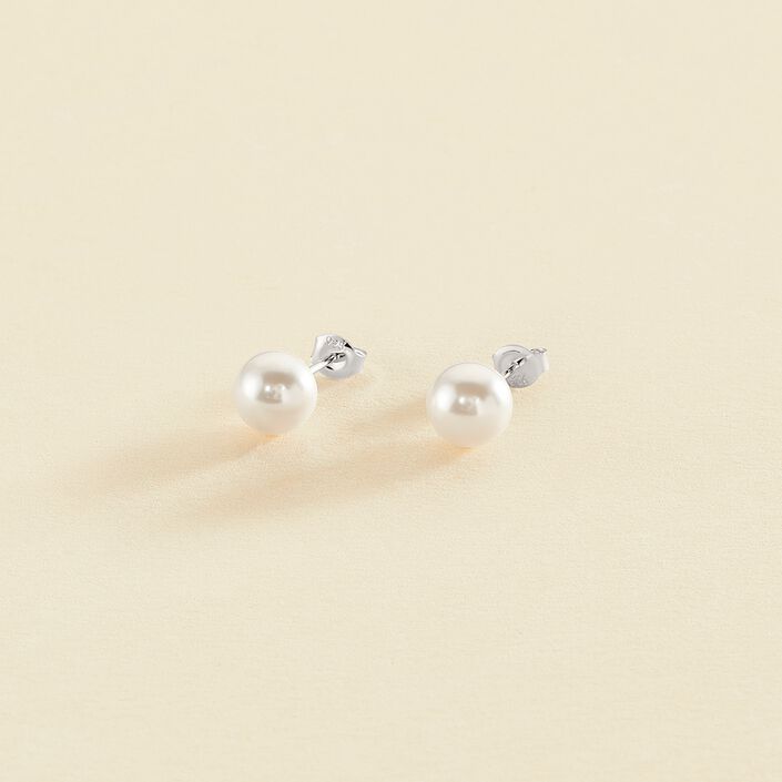 Boucles d'oreilles puces PERL - Perle / Argenté - Boucles d'oreilles puces  | Agatha