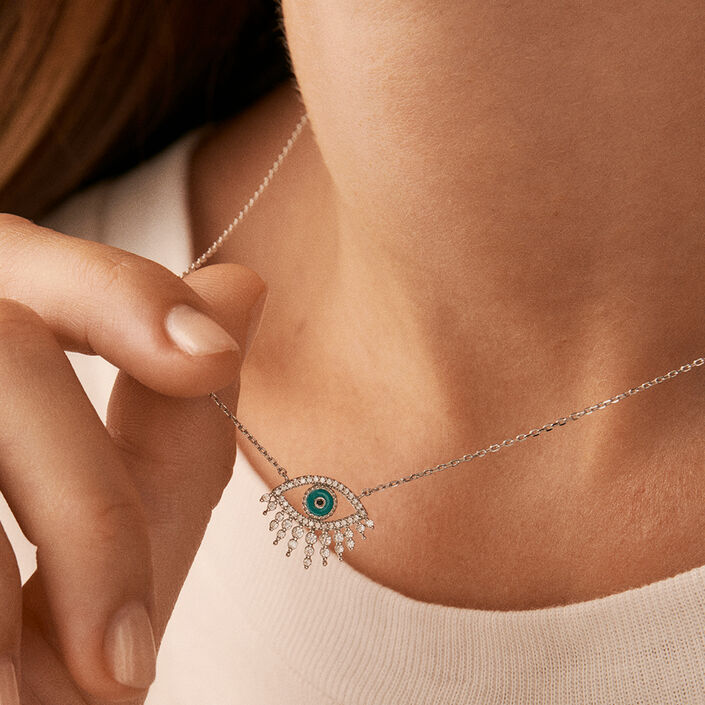 Collier mi-long LUCKY EYE - Turquoise / Argenté - Colliers  | Agatha