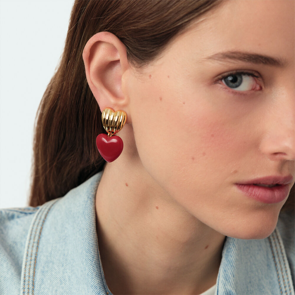 Boucles d'oreilles pendantes SACR&Eacute; C&OElig;UR - Rouge / Dor&eacute; - lookbooks nouveaut&eacute;s  | Agatha
