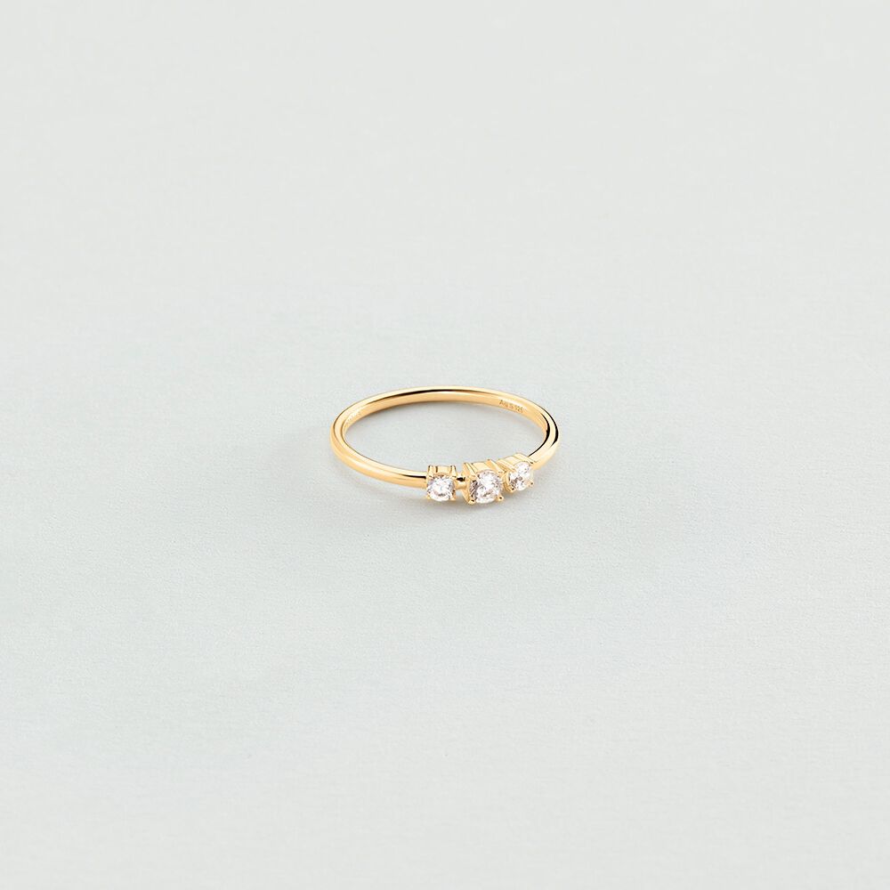 Bague Dorée Avec Strass - Occasion, Sertie De Pierres Brillantes - Bijou Fantaisie Doré