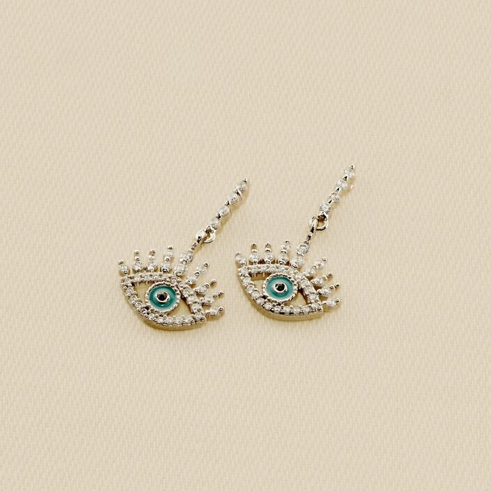 Boucles d'oreilles pendantes LUCKY EYE - Turquoise / Argenté - Boucles d'oreilles  | Agatha
