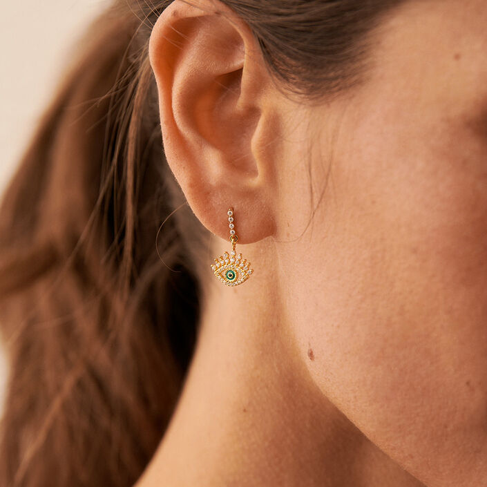 Boucles d'oreilles pendantes LUCKY EYE - Vert / Doré - Boucles d'oreilles  | Agatha
