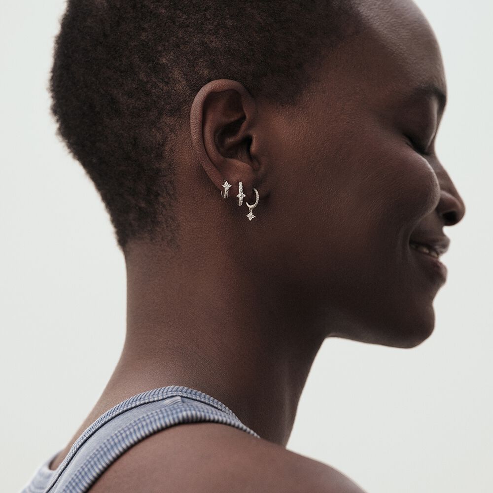 Piercing cr&eacute;ole BELOVED - Cristal / Argent&eacute; - Argent v&eacute;ritable  | Agatha