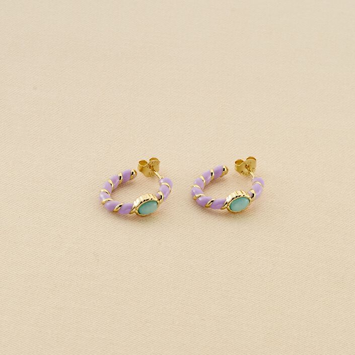 Créoles ARLEQUIN - Mauve / Doré - Boucles d'oreilles  | Agatha
