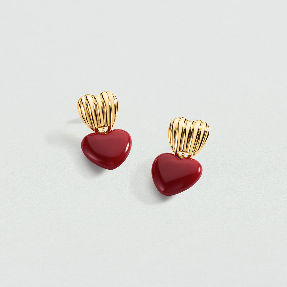 Boucles d'oreilles pendantes SACR&Eacute; C&OElig;UR - Rouge / Dor&eacute; - lookbooks nouveaut&eacute;s  | Agatha