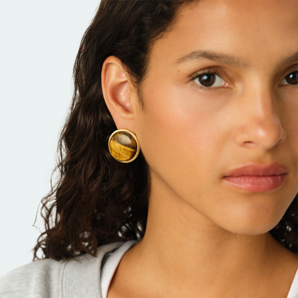Boucles d'oreilles puces OVERSIZE BATIGNOLLES - Marron / Dor&eacute; - Boucles d'oreilles puces  | Agatha