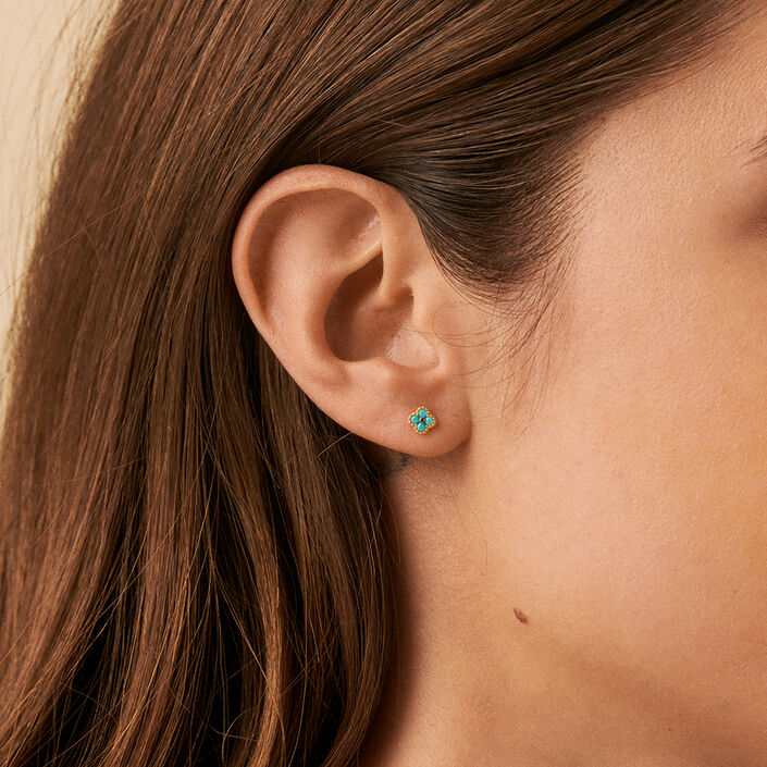 Boucles d'oreilles puces BELOVED - Turquoise / Doré - Boucles d'oreilles puces  | Agatha