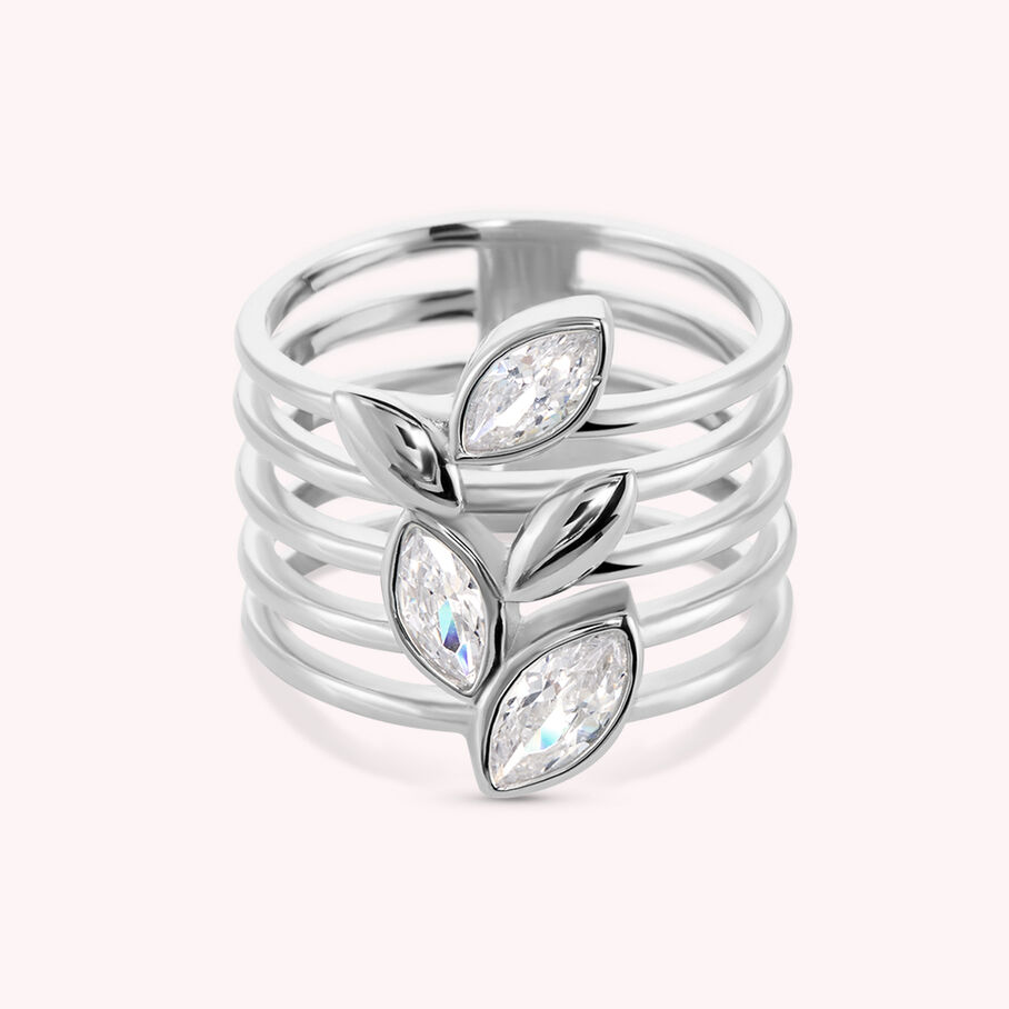 Bague large LEAVES - Cristal / Argenté - Bagues  | Agatha