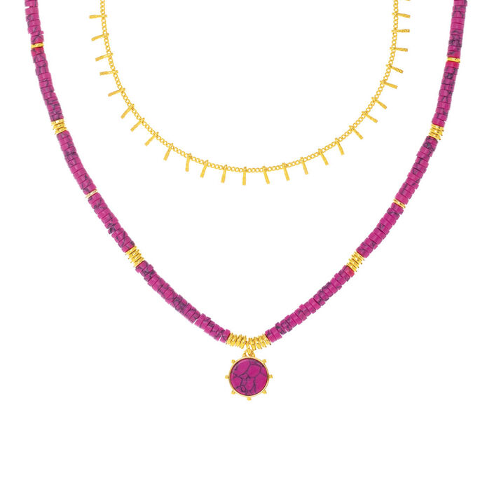 Collier mi-long BAIA - Fuchsia / Doré - Colliers  | Agatha