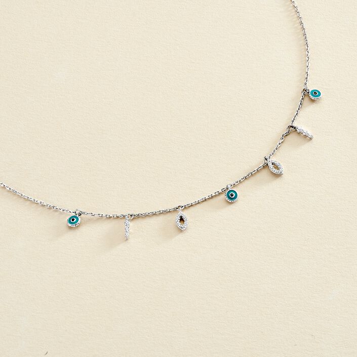 Collier ras du cou LUCKY EYE - Turquoise / Argenté - Colliers  | Agatha