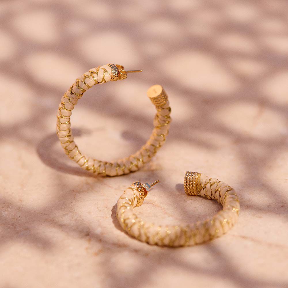 Cr&eacute;oles RAFIA - Beige / Dor&eacute; - Boucles d'oreilles fantaisies  | Agatha