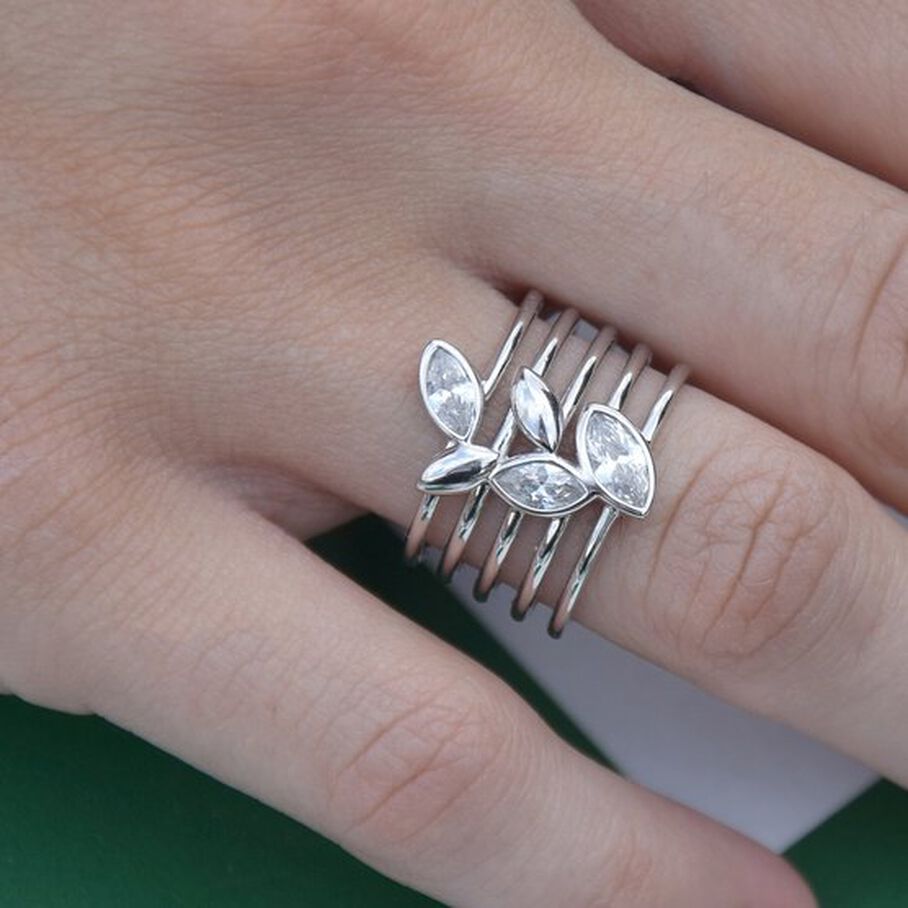 Bague large LEAVES - Cristal / Argenté - Bagues  | Agatha