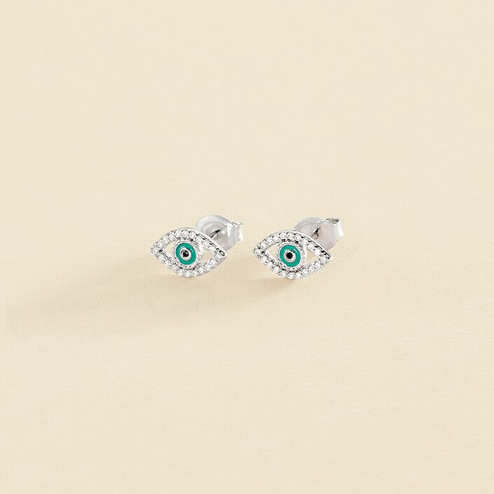 Boucles d'oreilles puces LUCKY EYE - Turquoise / Argenté - Boucles d'oreilles puces  | Agatha