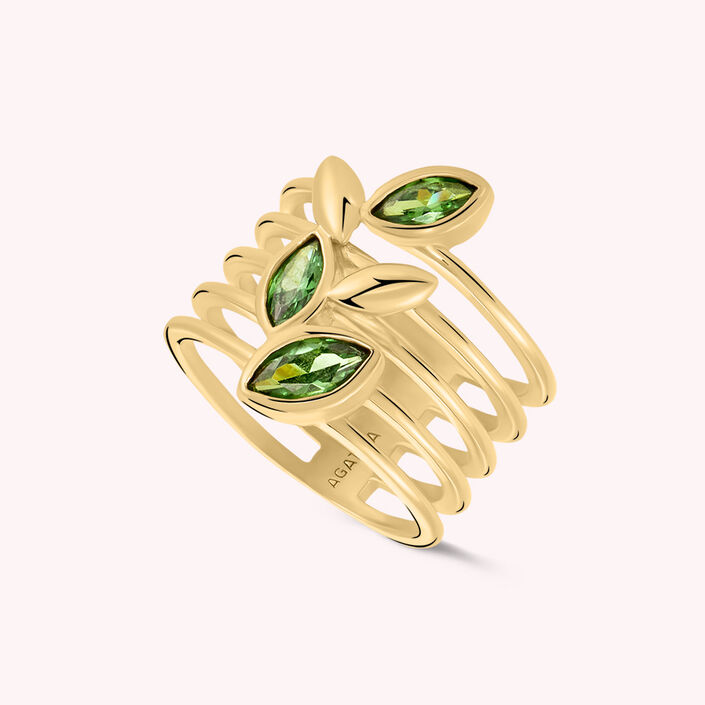 Bague large LEAVES - Vert / Doré - Bagues  | Agatha