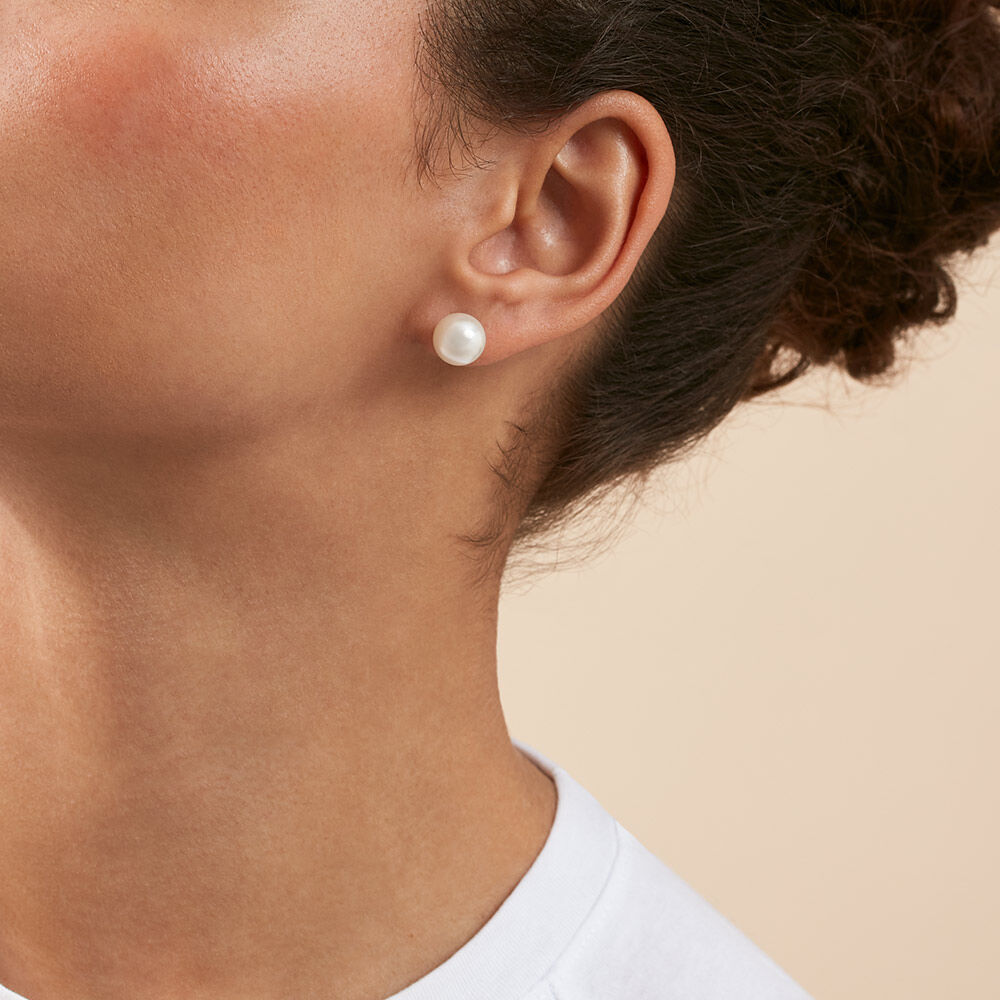 Boucles D'oreilles Puces Perles Nacrées Grises - Occasion Comme Neuves