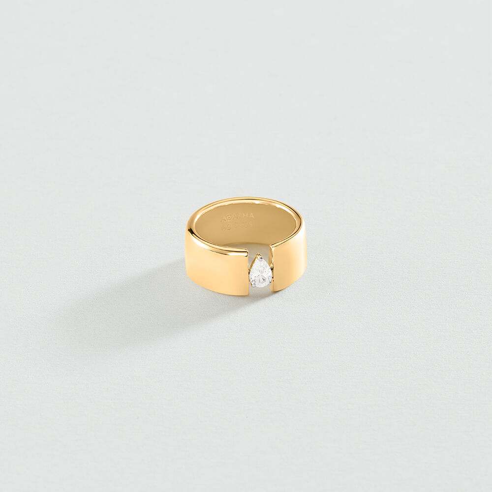 Bague large JADE - Cristal / Dor&eacute; - Bagues avec pierre  | Agatha