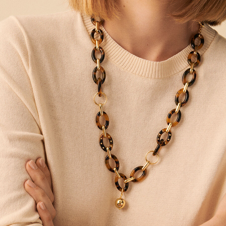 Collier mi-long BOUCLE - Ecaille / Doré - Colliers  | Agatha