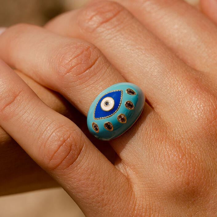 Bague large CYCLADES - Turquoise / Doré - Bagues  | Agatha