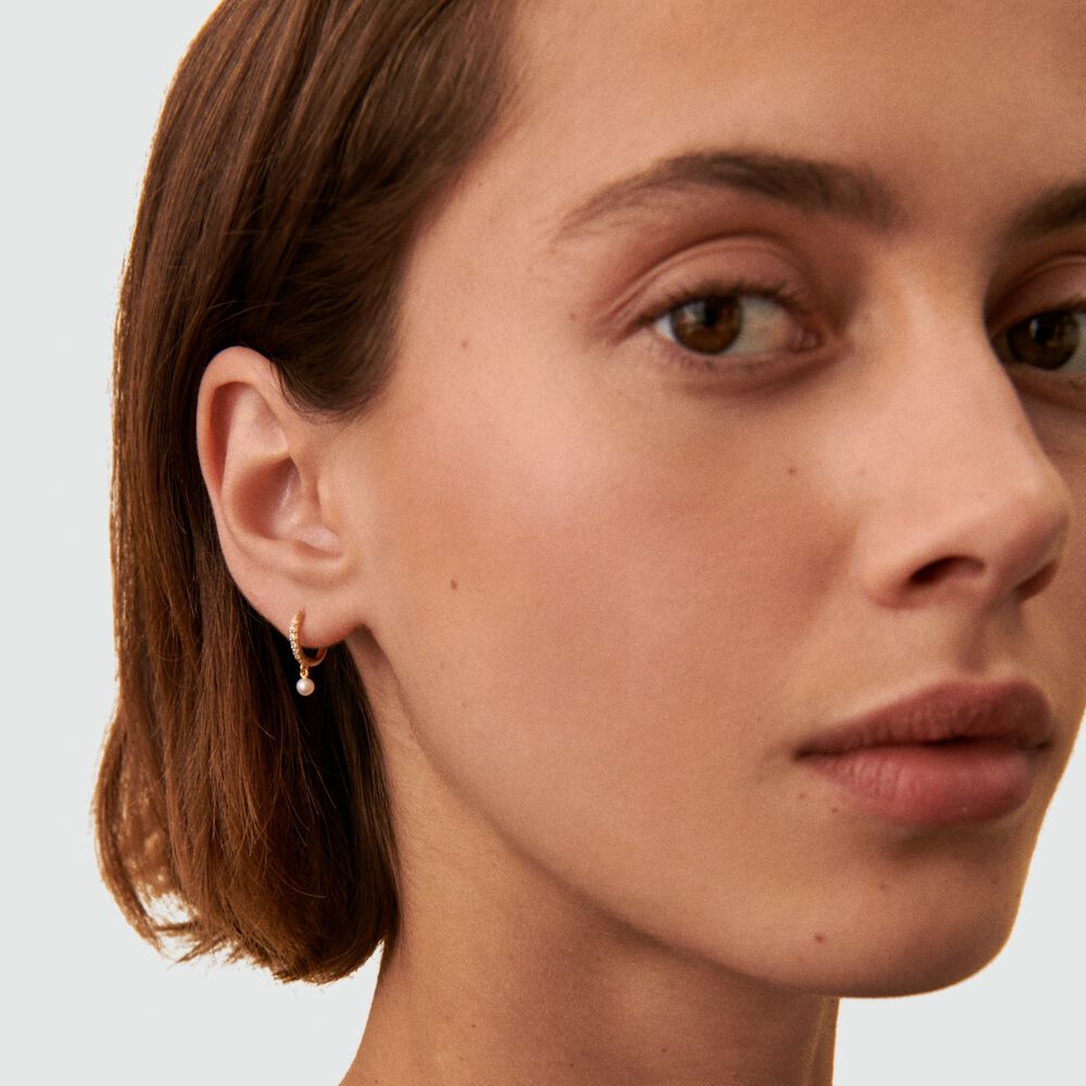 Piercing cr&eacute;ole PRECIEUX - Perle / Dor&eacute; - Argent v&eacute;ritable  | Agatha