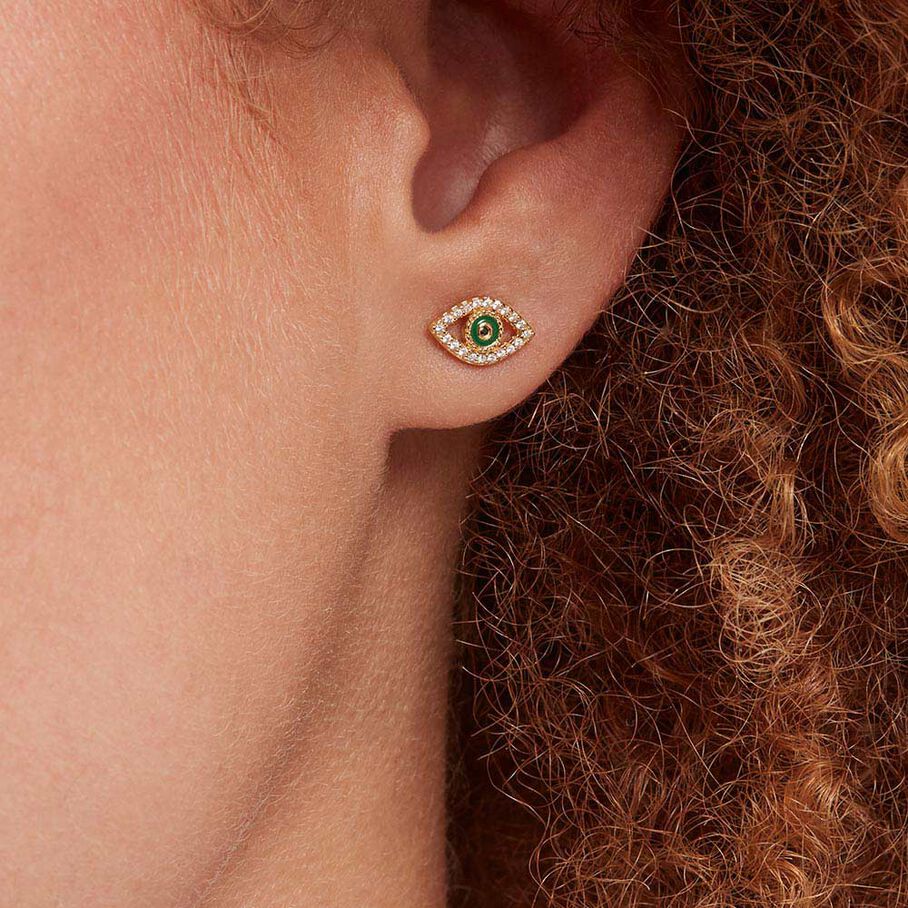 Boucles d'oreilles puces LUCKY EYE - Vert / Doré - Boucles d'oreilles puces  | Agatha
