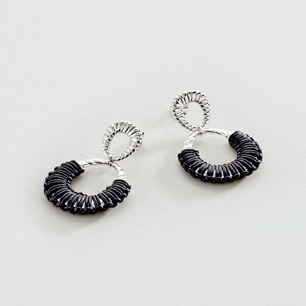 Boucles d'oreilles pendantes TWIGGY - Argenté / bleu foncé  - Outlet  | Agatha