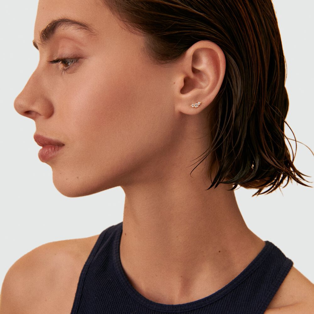 Piercing puce CROISSAN - Cristal / Dor&eacute; - Argent v&eacute;ritable  | Agatha