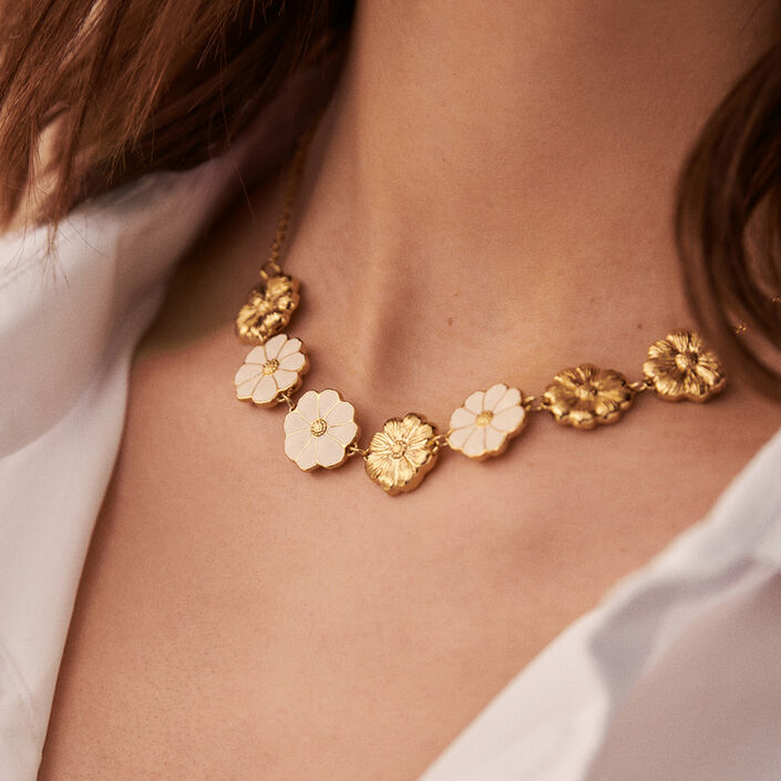 Collier ras du cou FLORA - Doré / Blanc - Colliers  | Agatha
